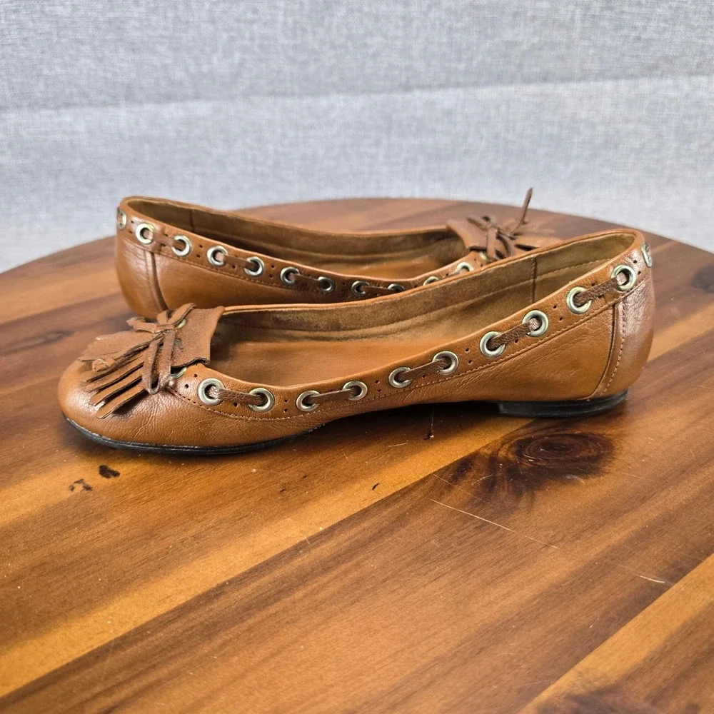 Dani Black for Ed-Io Brown Leather Kiltie Grommet Ballet Flats 7W Italy Vibram